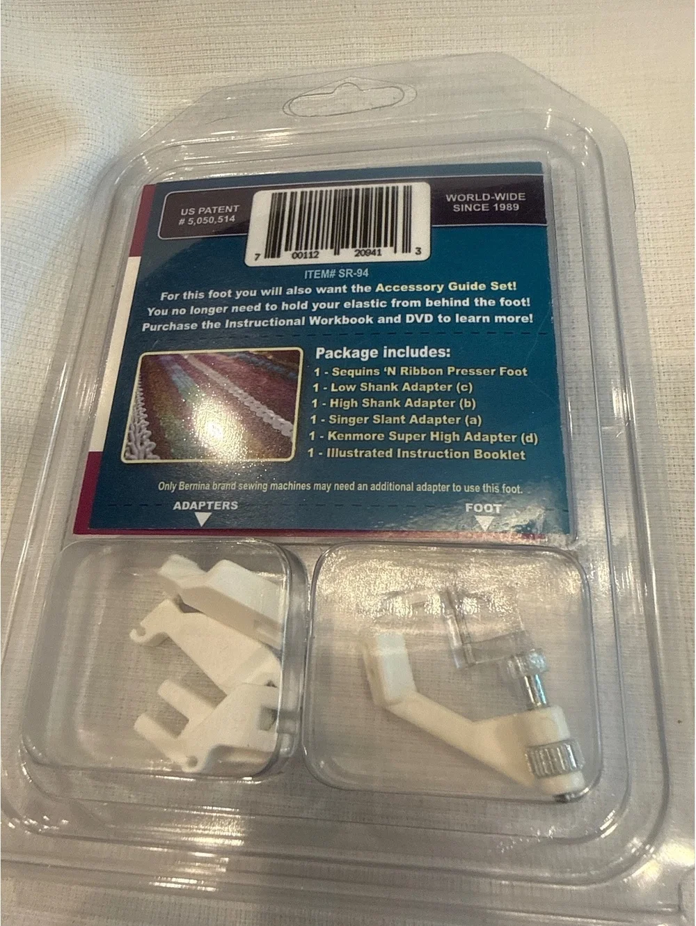 Sequins 'N Ribbon Sewing Machine Presser Foot with Adapters